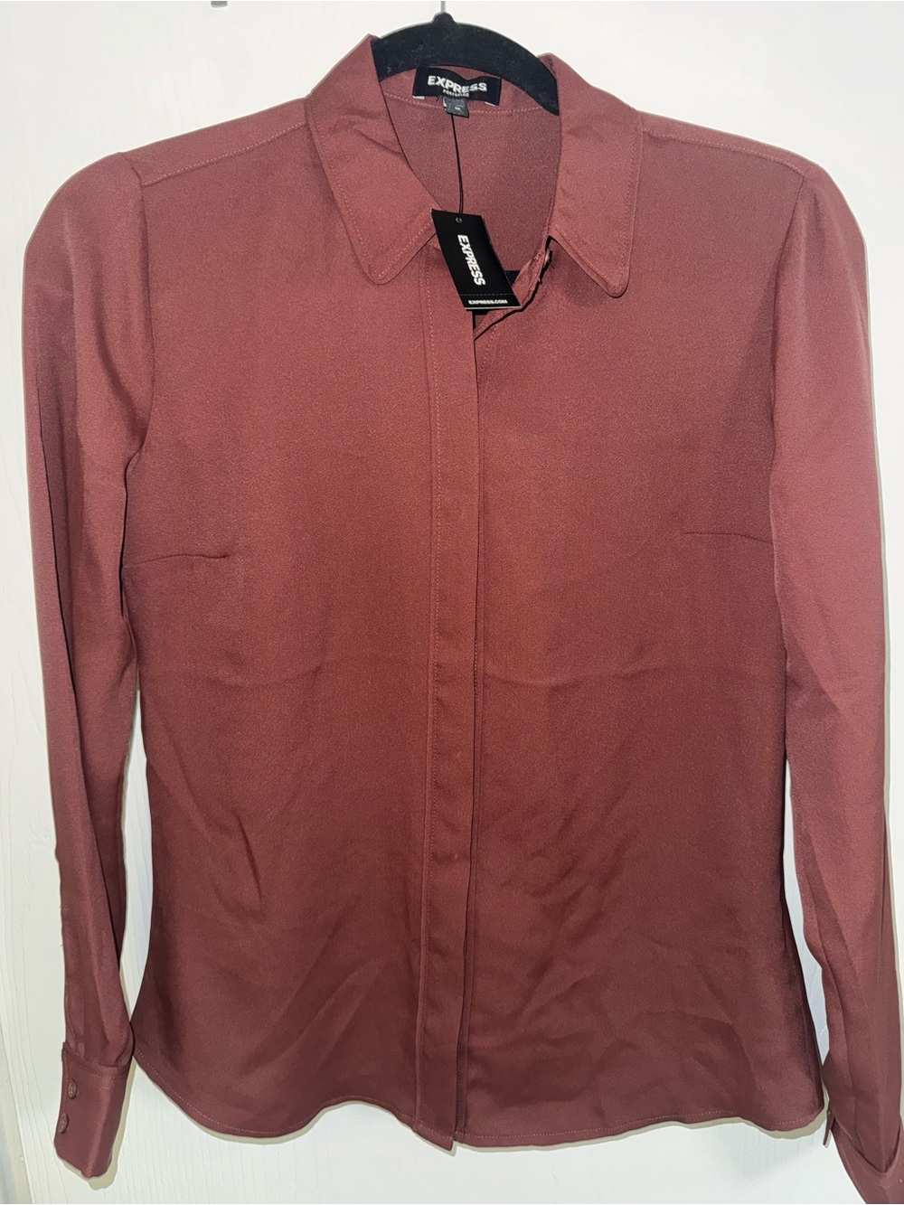 NWT Express dark red maroon button up blouse extra small
